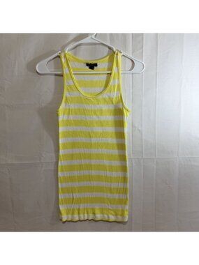 Active Basic Womens Yellow & White Striped Racerback Tank Top Med